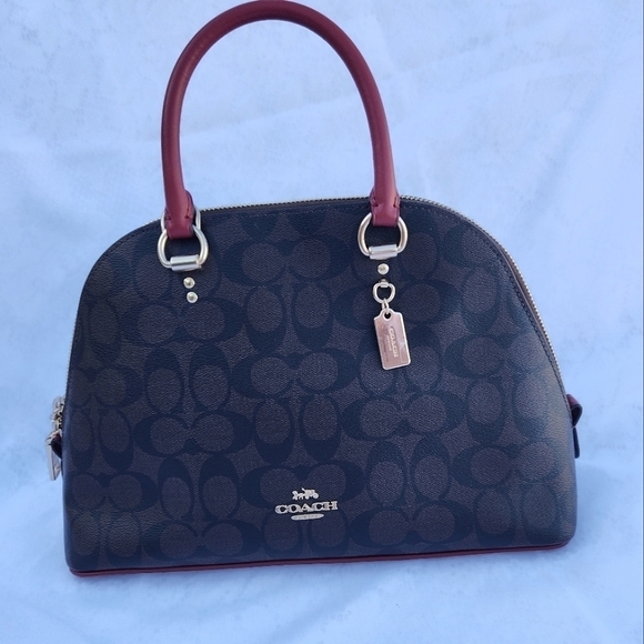 Coach Handbags - COACH Katy Satchel In Signature Canvas brown and  red 1941